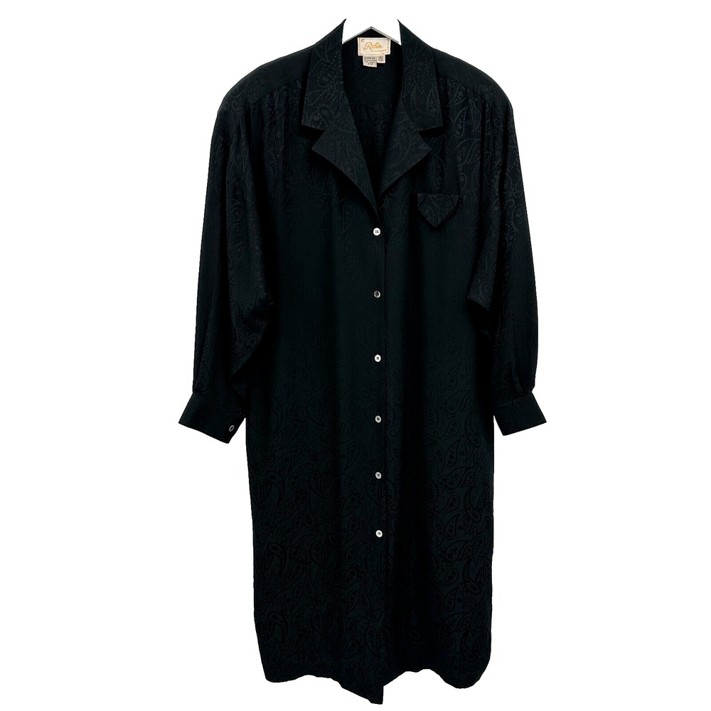 Vintage Y2K 100% Pure Silk Dress Size 9/10 Medium Button Front Minimalist Witchy